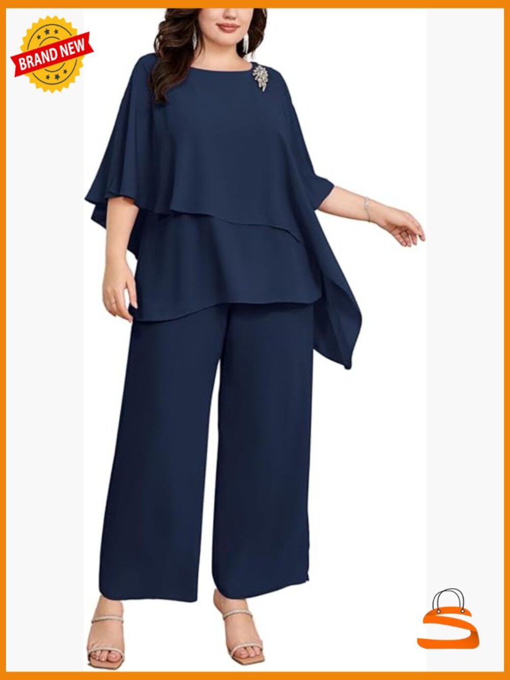 Plus Size Mother of Bride Pant Suit 2 Piece Chiffon Ruffle Wedding Guest